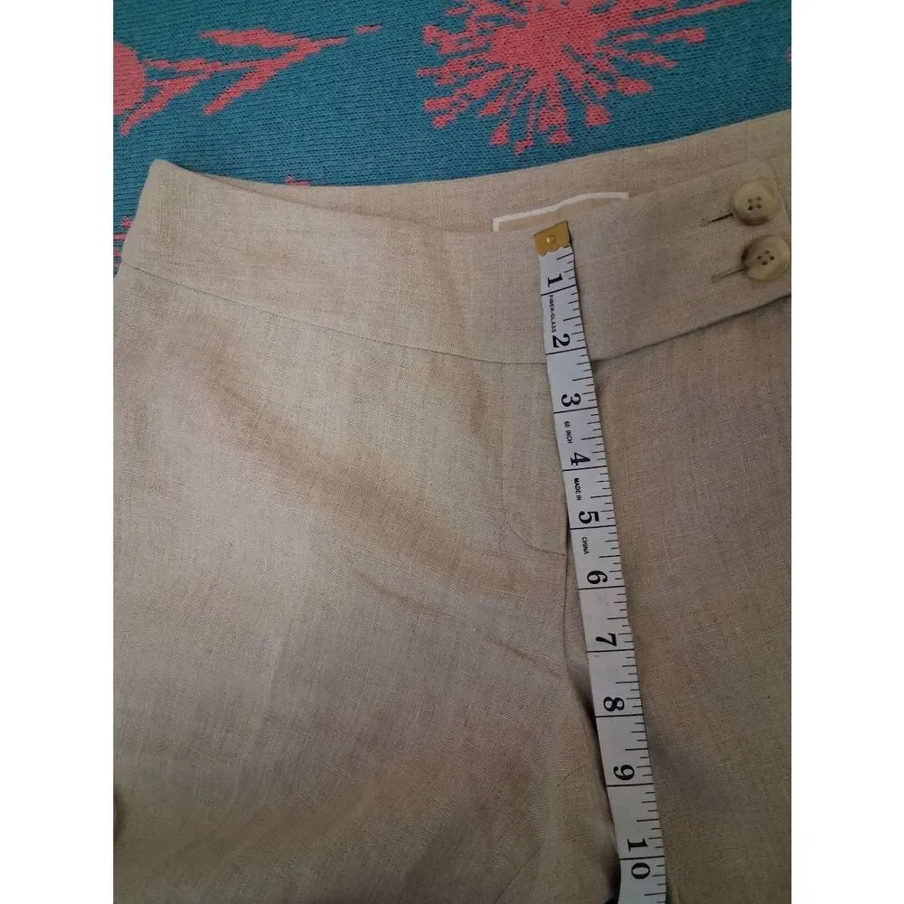 Michael kors womens size 12 wide leg cropped pants 100% linen tan beige - Picture 2 of 9